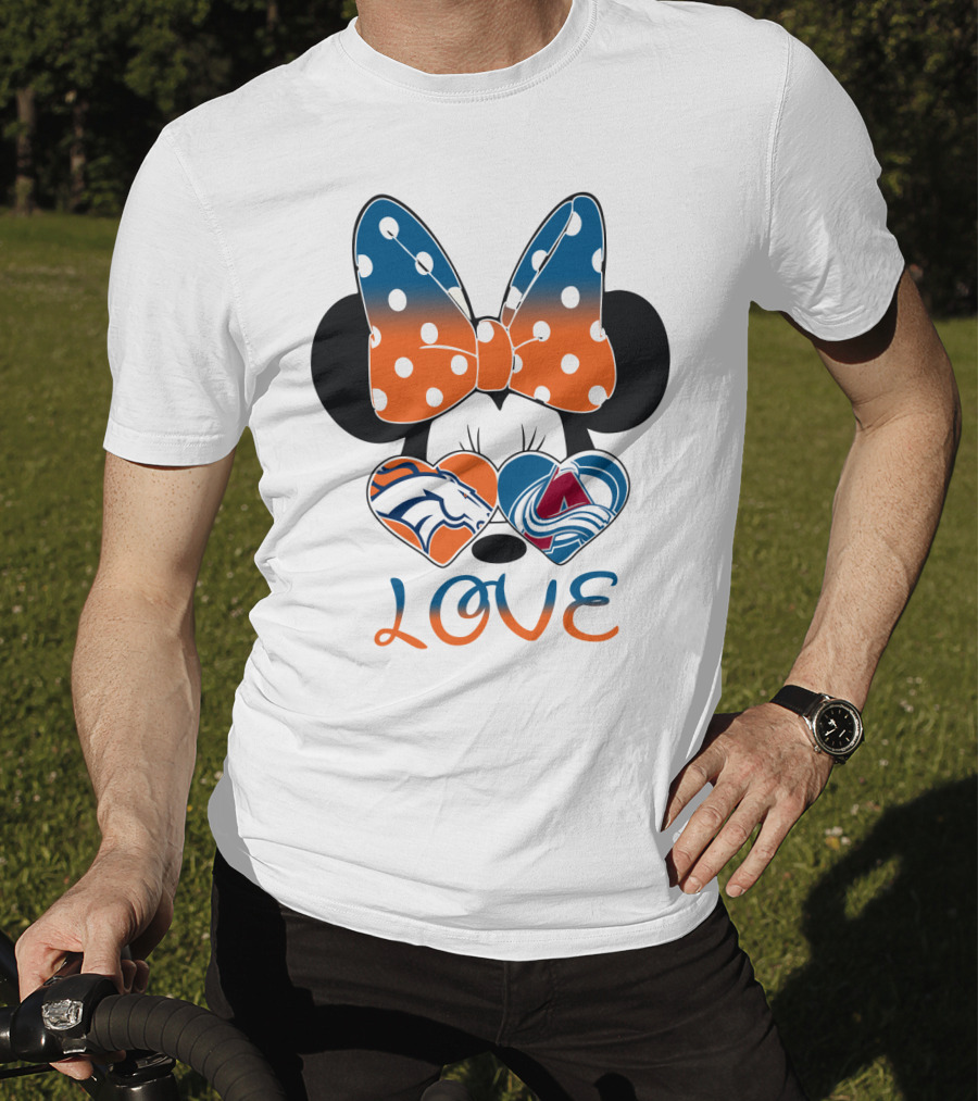 Love Colorado Sports Fans Hearts Broncos Avalanche Minnie Mouse T-Shirt