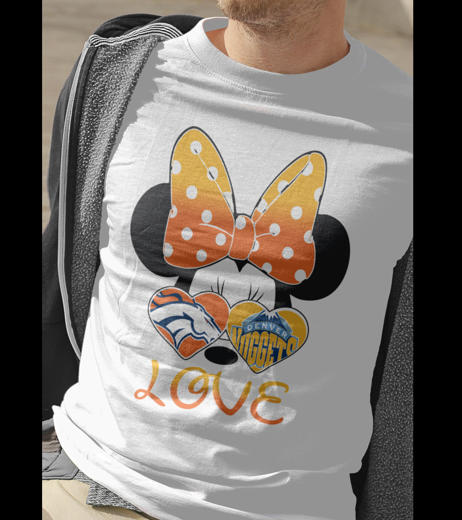 Minnie Bow Love Denver Broncos Nuggets Hearts T-Shirt
