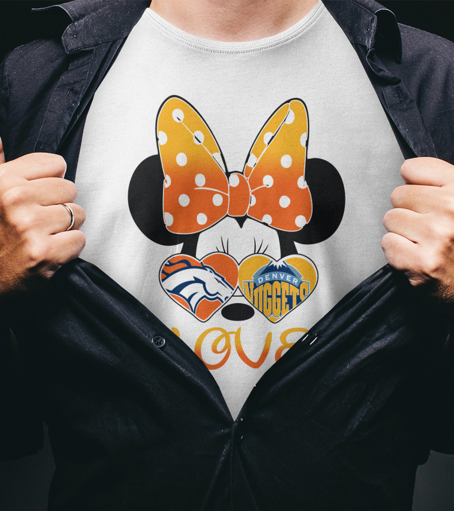 Minnie Bow Love Denver Broncos Nuggets Hearts T-Shirt