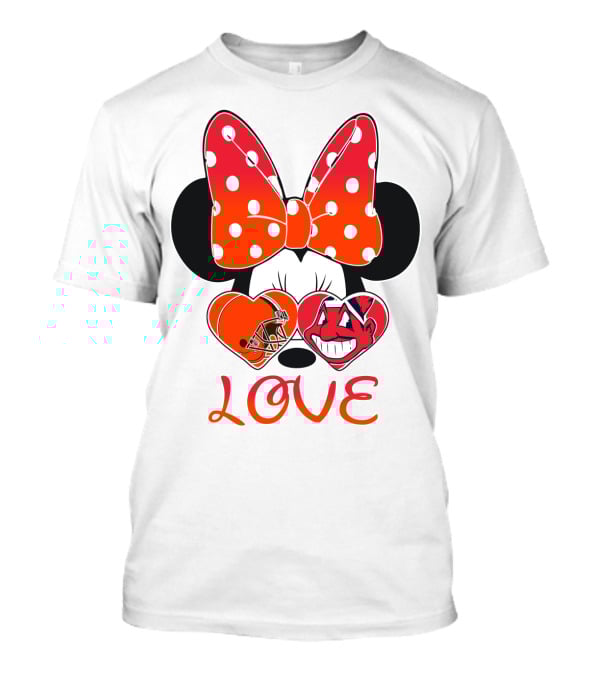 Love Minnie Bow Cleveland Browns Chiefs Wahoo Hearts T-Shirt