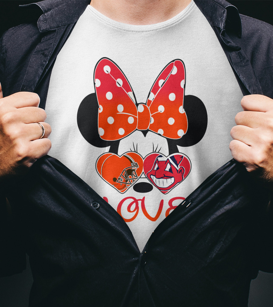 Love Minnie Bow Cleveland Browns Chiefs Wahoo Hearts T-Shirt