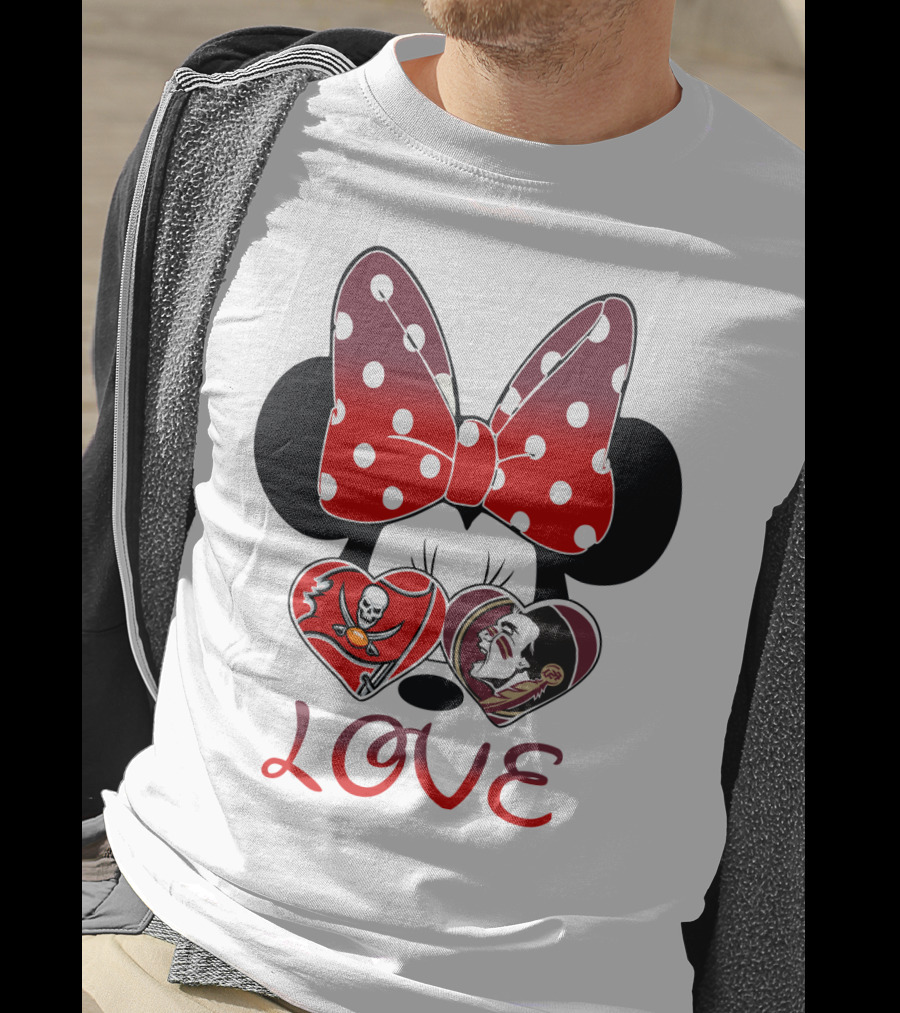 Mic 025 Love Buccaneers Skull And Dracula Heart Minnie Ears Bow T-Shirt