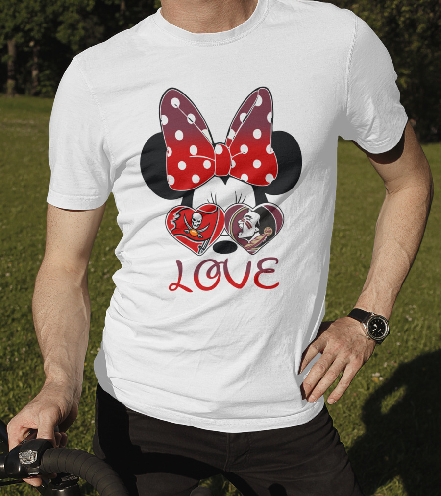 Mic 025 Love Buccaneers Skull And Dracula Heart Minnie Ears Bow T-Shirt