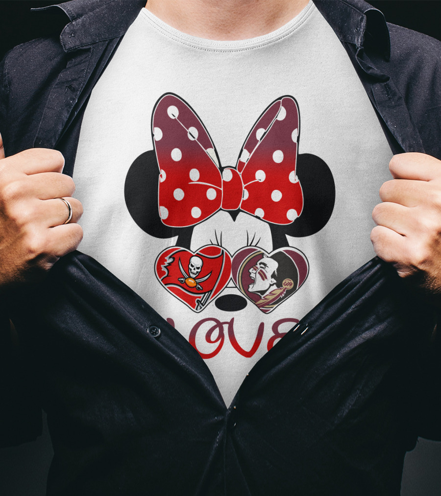 Mic 025 Love Buccaneers Skull And Dracula Heart Minnie Ears Bow T-Shirt