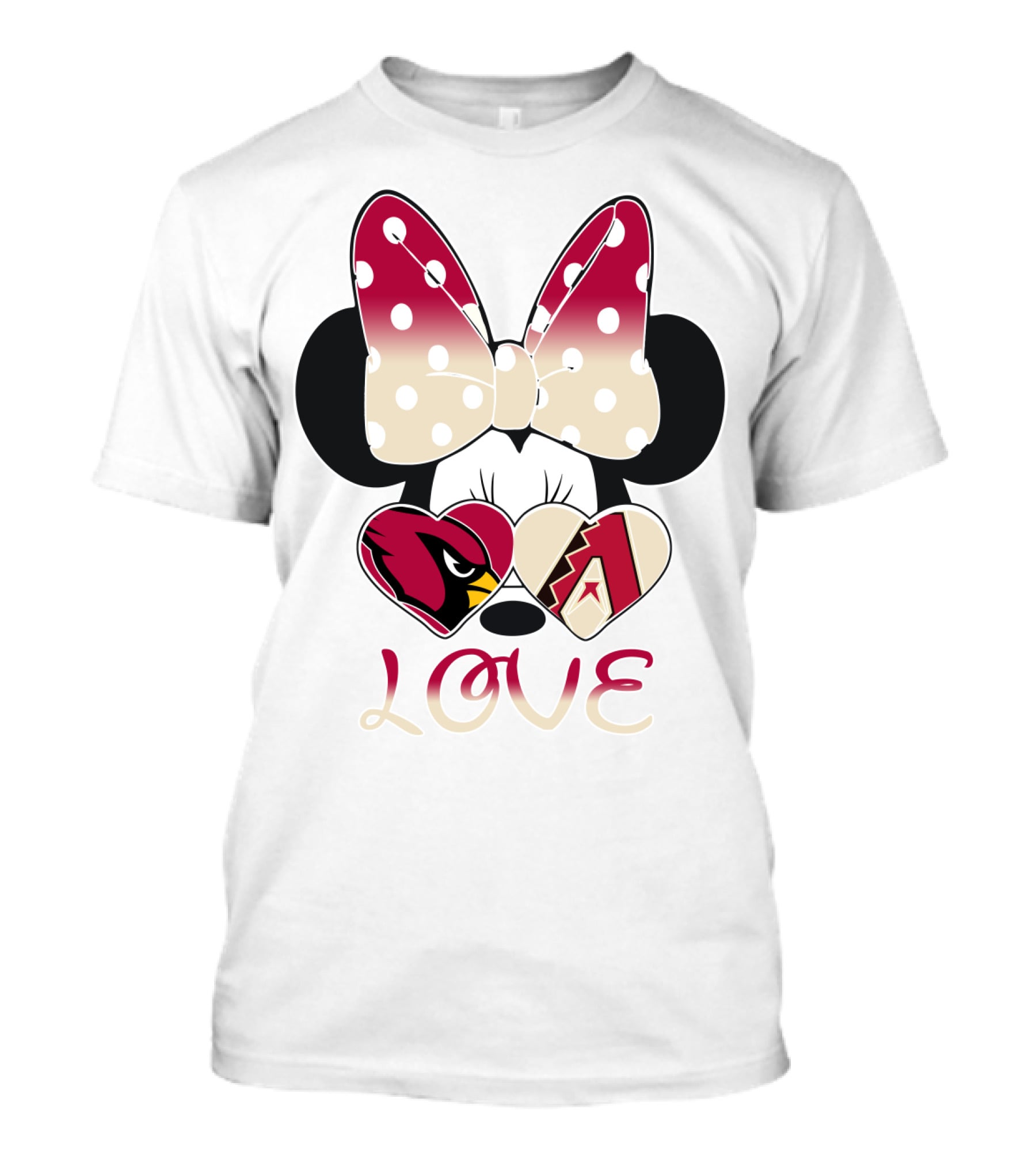 Love Arizona Cardinals Diamondbacks Minnie Bow Hearts T-Shirt