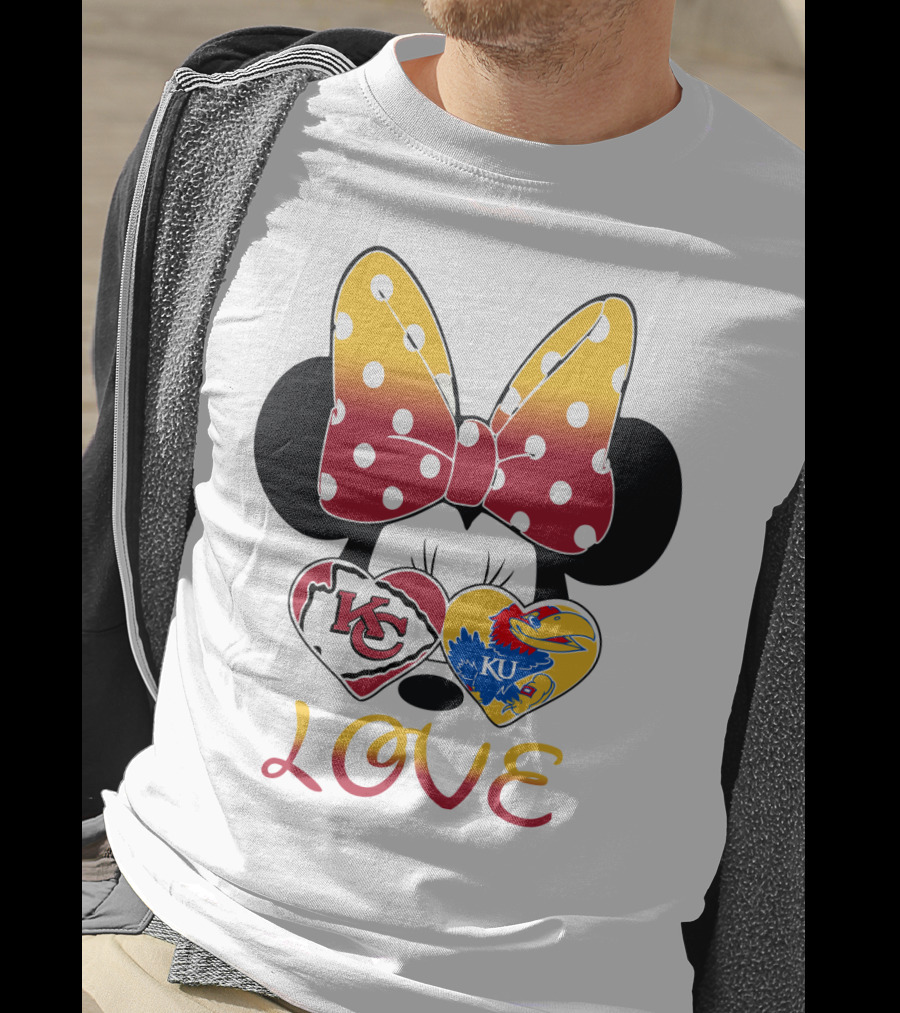 Kc Chiefs Ku Jayhawks Minnie Bow Love T-Shirt