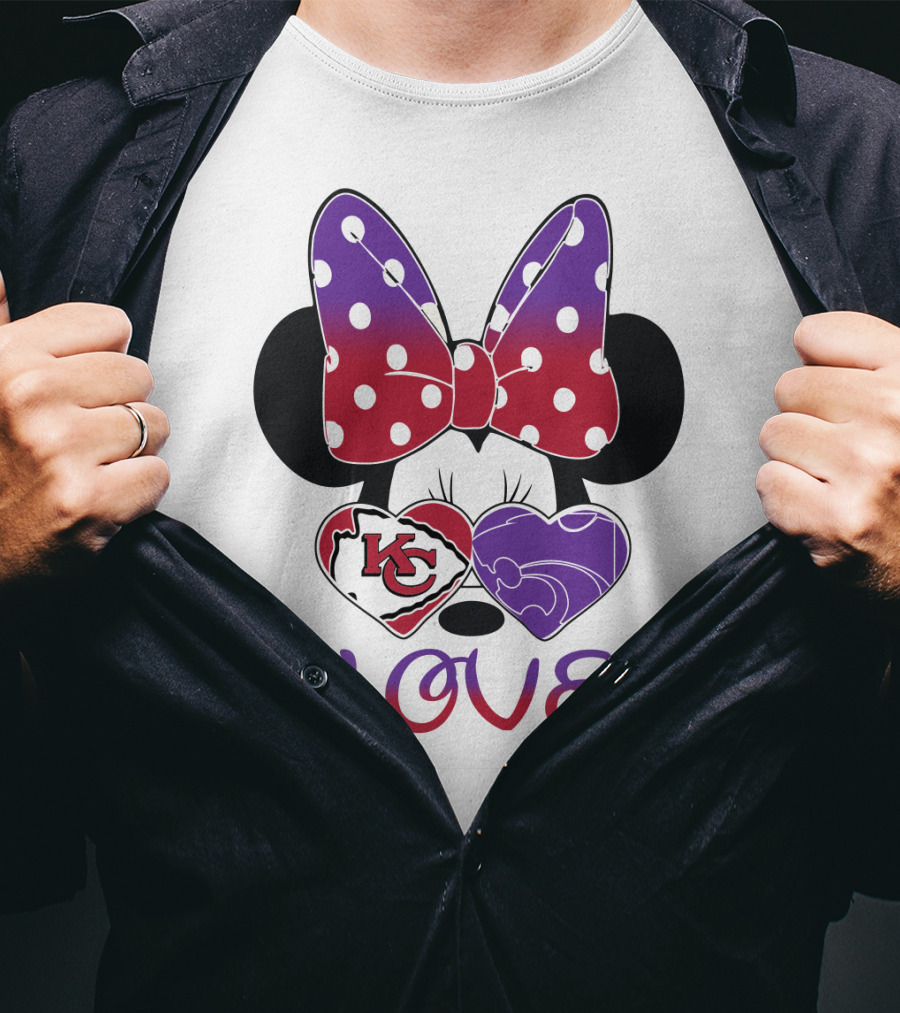 Kansas City Chiefs And Kansas State Wildcats Minnie Mouse Love T-Shirt