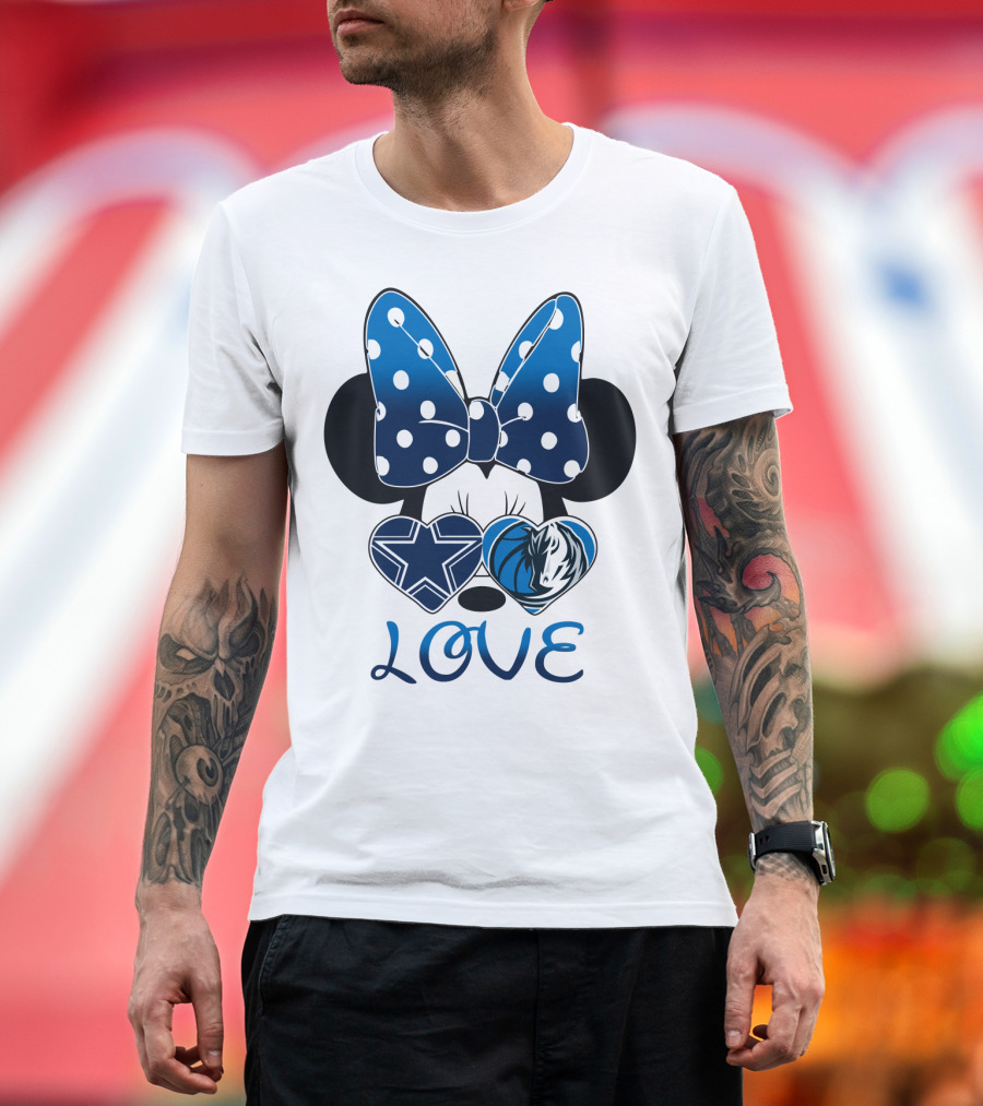 Love Dallas Cowboys Mavericks Minnie Bow Bowtie Hearts T-Shirt