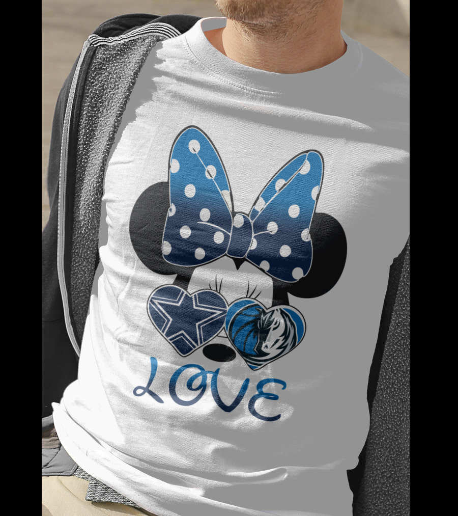 Love Dallas Cowboys Mavericks Minnie Bow Bowtie Hearts T-Shirt