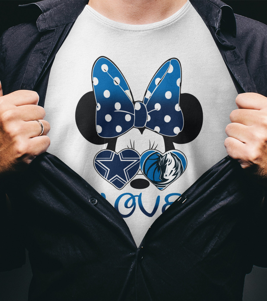 Love Dallas Cowboys Mavericks Minnie Bow Bowtie Hearts T-Shirt