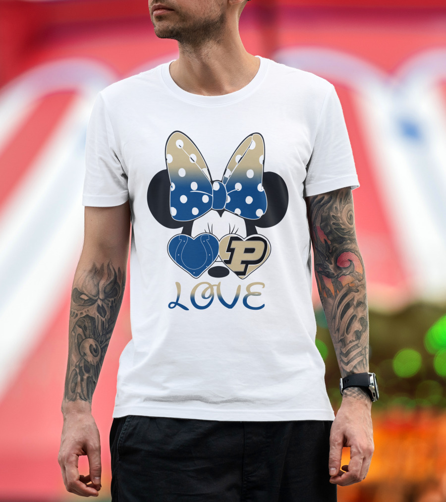 Purdue Boilermakers Minnie Mouse Love Bow Polka Dots T-Shirt