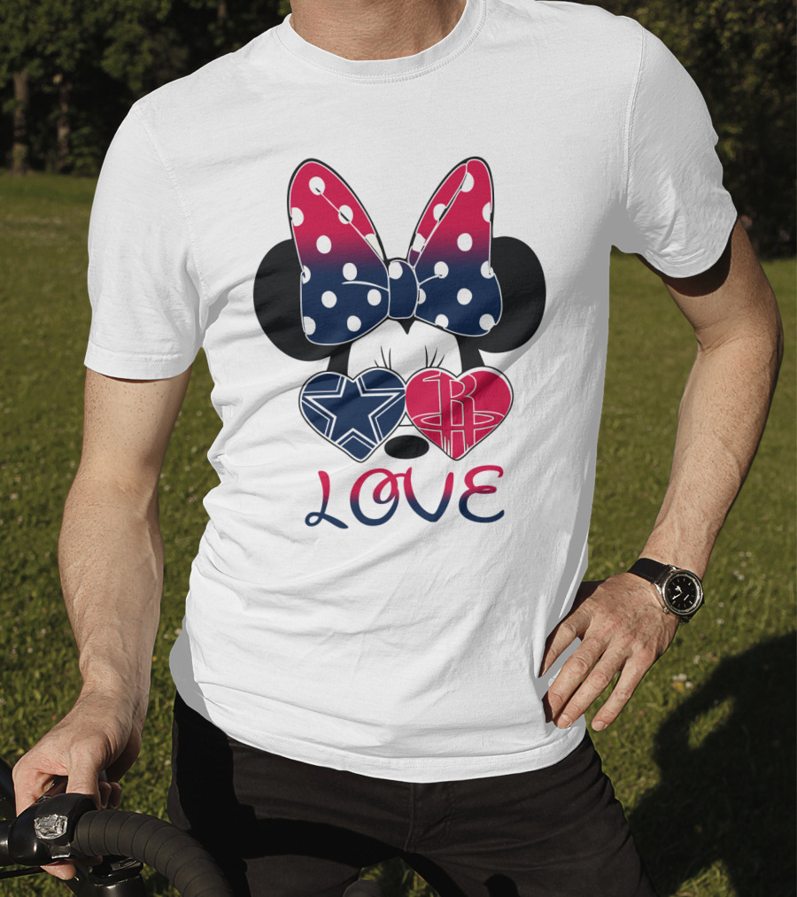 Love Minnie Bow Dallas Cowboys Houston Rockets Hearts T-Shirt