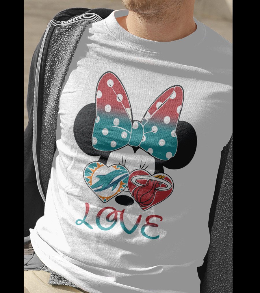 Love Miami Dolphins Miami Heat Minnie Ears Bow T-Shirt