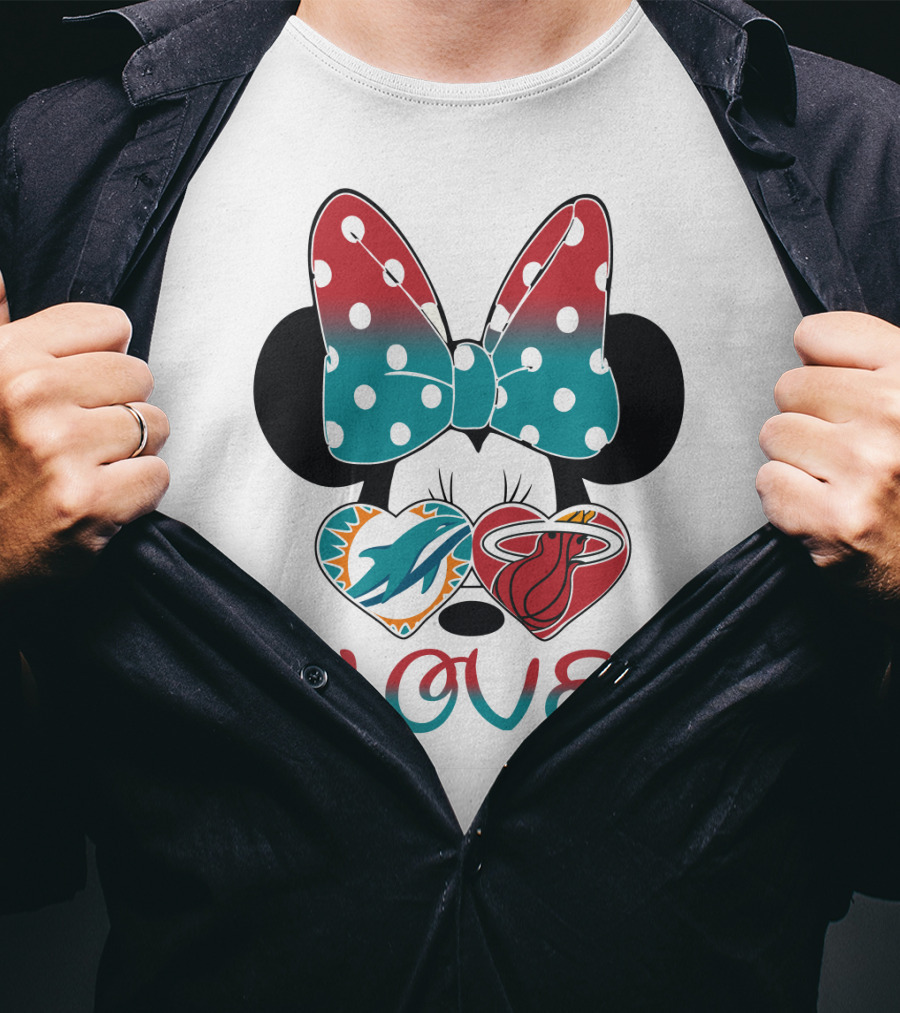 Love Miami Dolphins Miami Heat Minnie Ears Bow T-Shirt