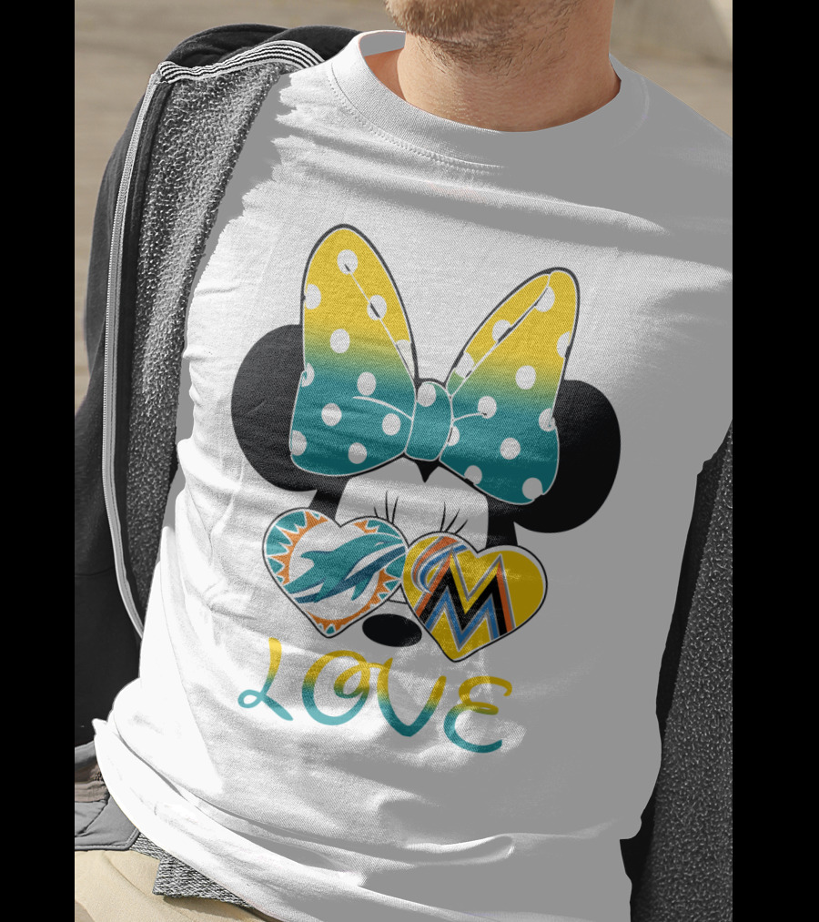 Minnie Bow Dolphins Marlins Love T-Shirt