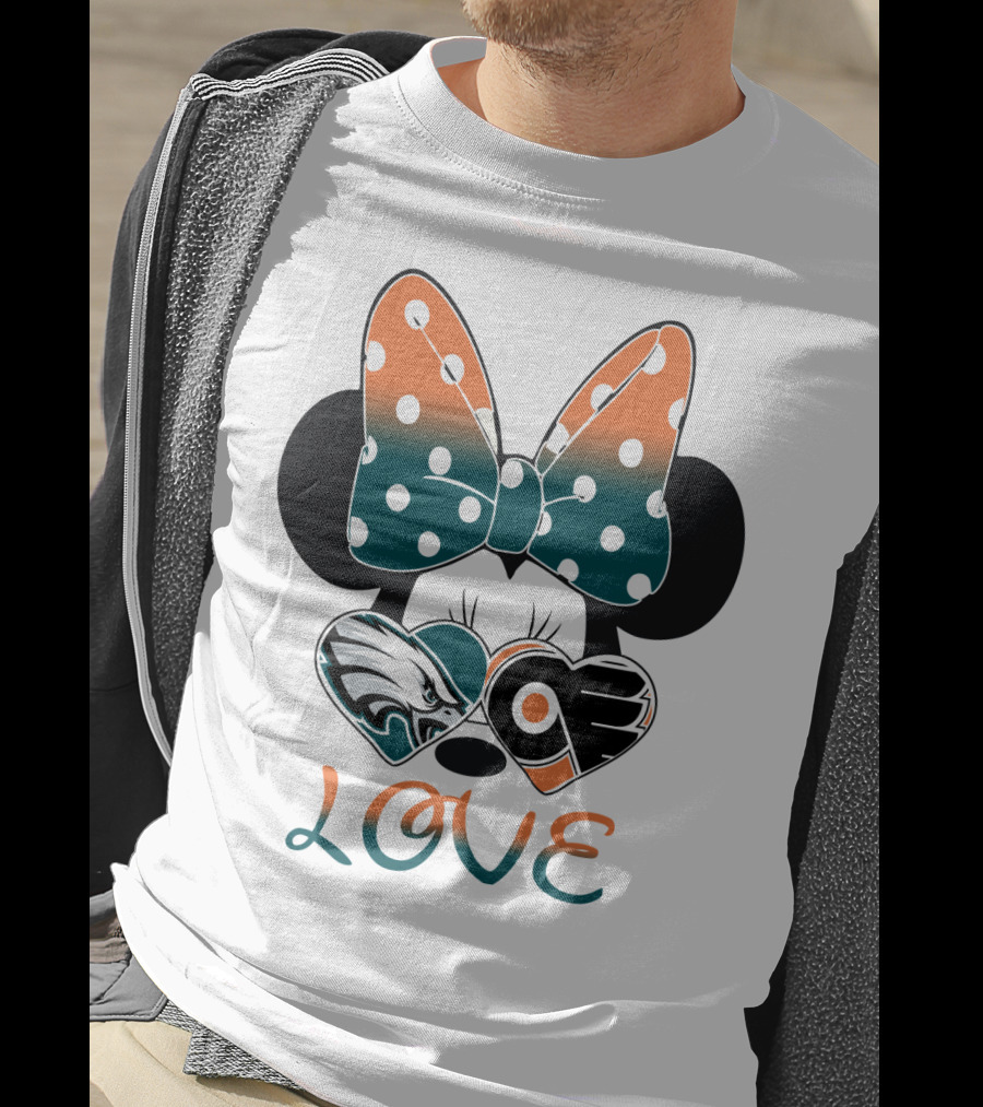 Love Philadelphia Eagles And Flyers Mickey Bow Minnie T-Shirt