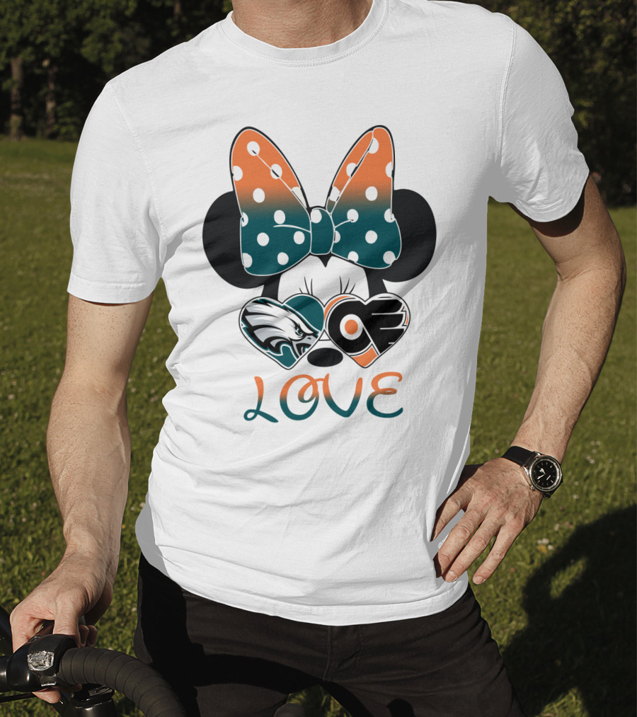 Love Philadelphia Eagles And Flyers Mickey Bow Minnie T-Shirt