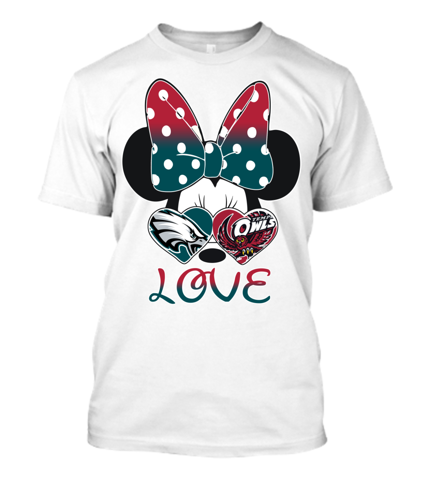 Minnie Mouse Bow Love Philadelphia Eagles Temple Owls Hearts T-Shirt