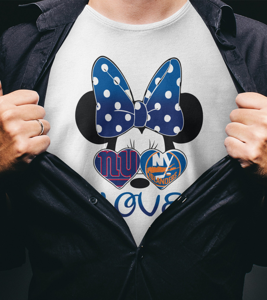 Love Mickey: Ny Giants Ny Islanders Heart Bow T-Shirt