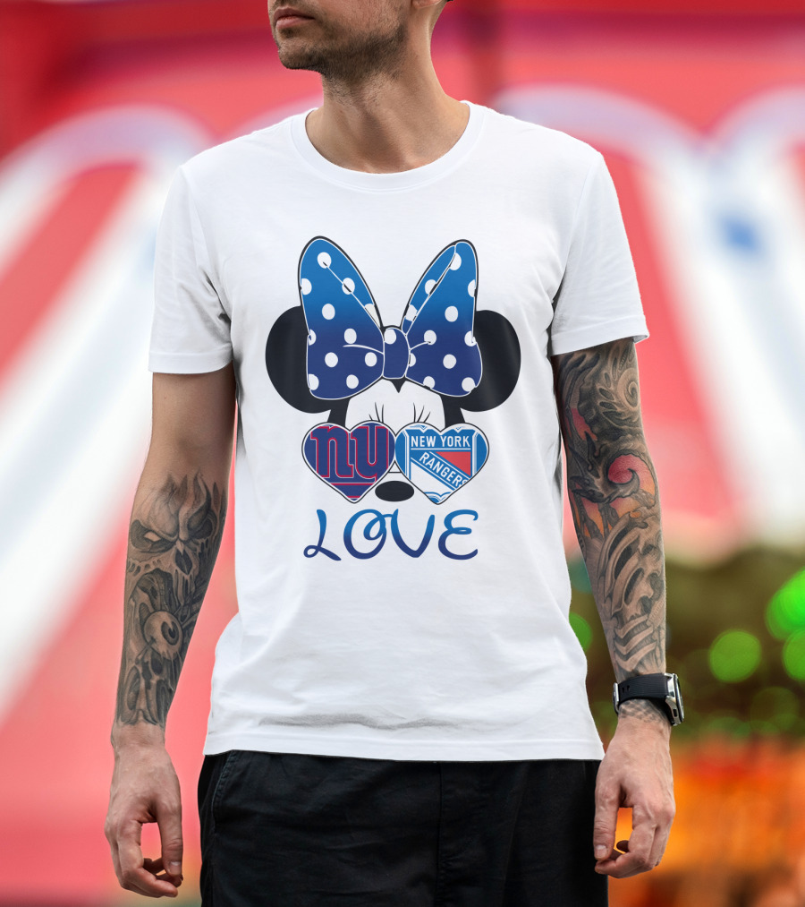 Minnie Mouse Polka Dot Bow New York Giants Rangers Love Hearts T-Shirt