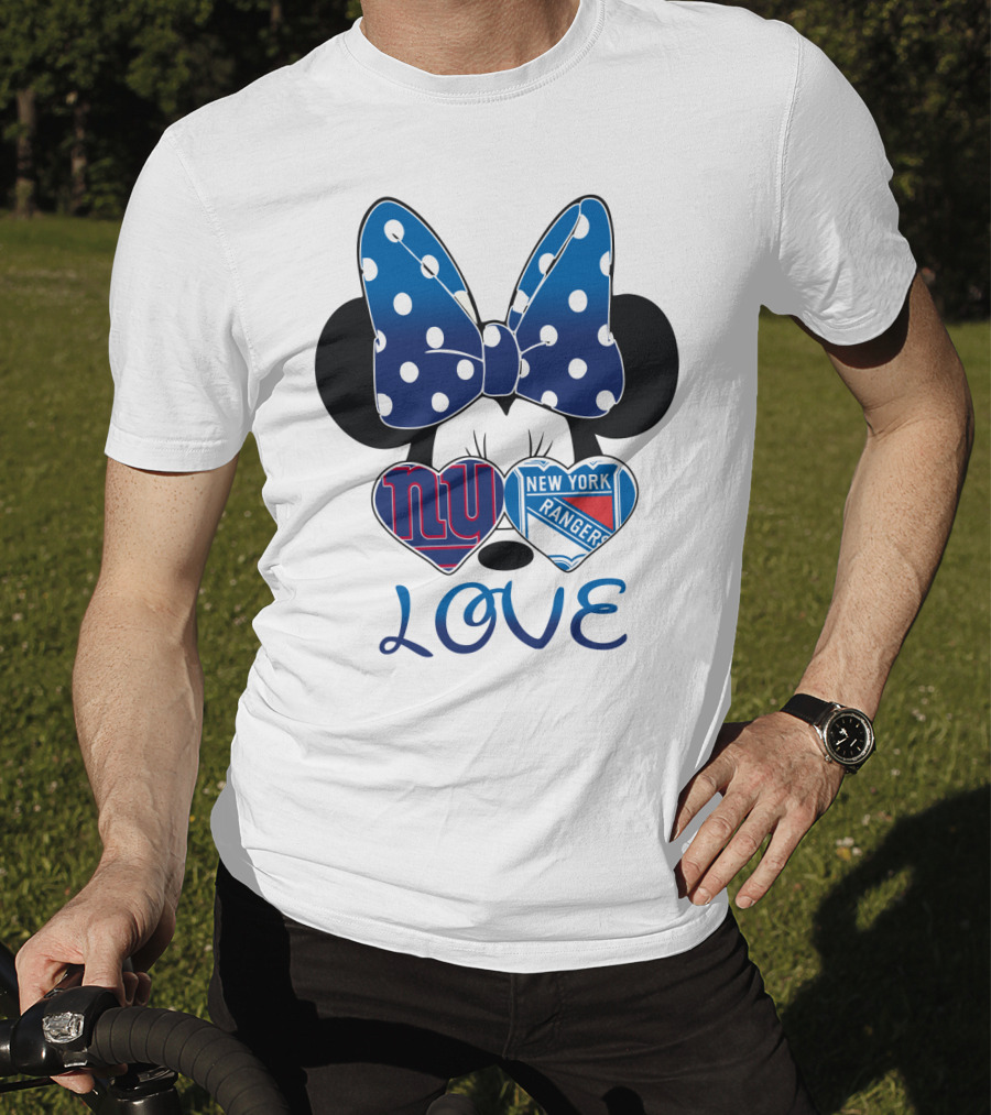 Minnie Mouse Polka Dot Bow New York Giants Rangers Love Hearts T-Shirt