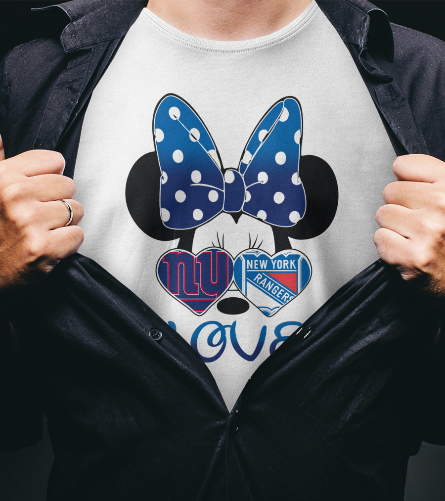 Minnie Mouse Polka Dot Bow New York Giants Rangers Love Hearts T-Shirt