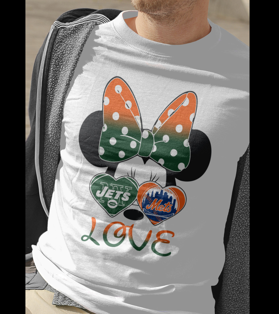 Love Ny Jets Mets Minnie Bow Hearts T-Shirt