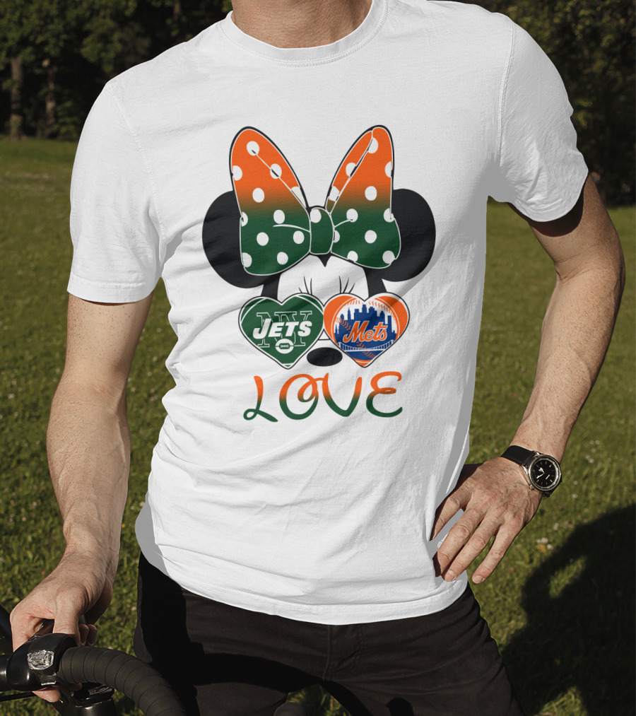 Love Ny Jets Mets Minnie Bow Hearts T-Shirt