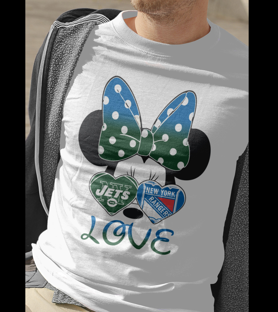 New York Jets Rangers Love Minnie Bow T-Shirt