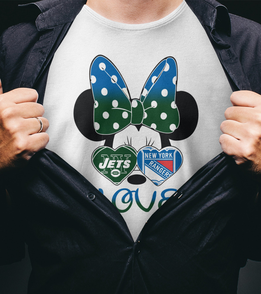 New York Jets Rangers Love Minnie Bow T-Shirt