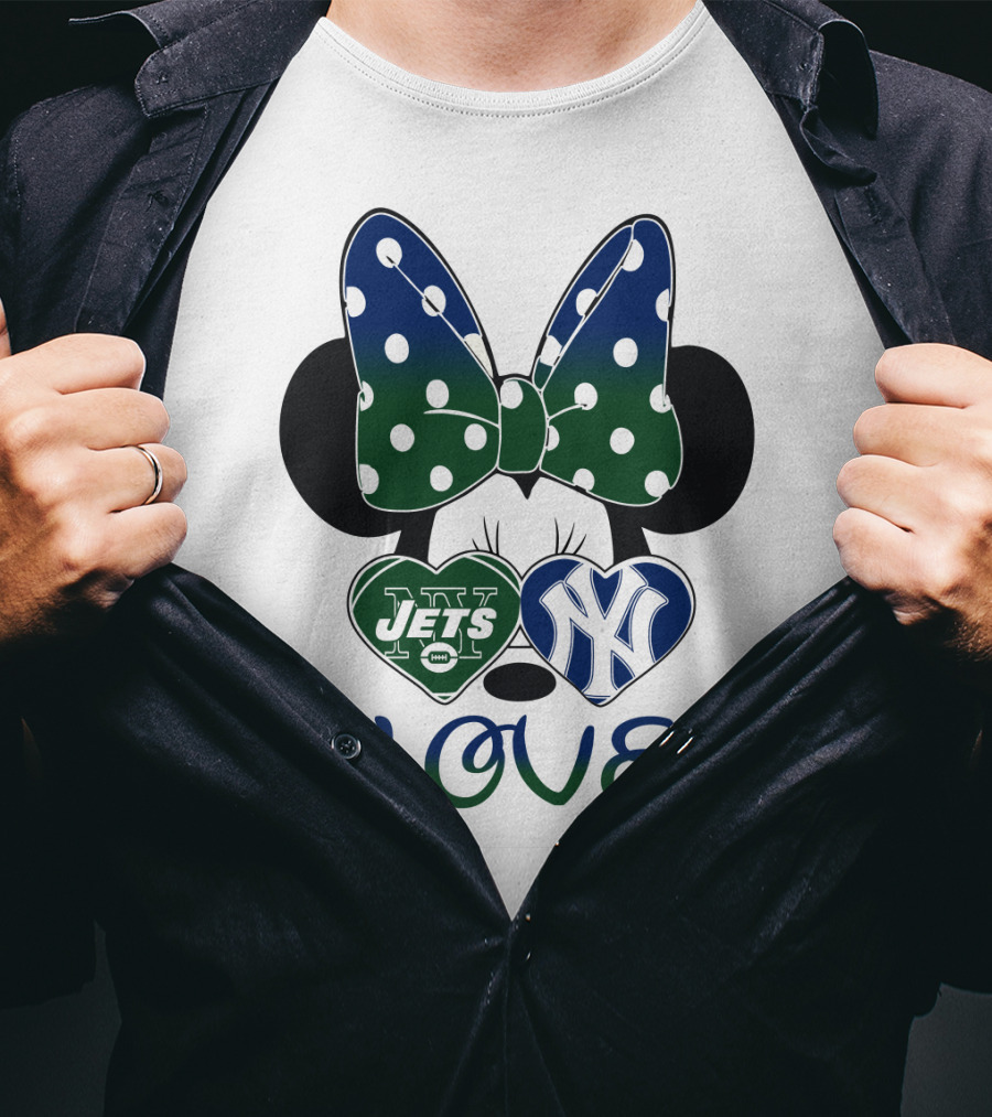 Minnie Mouse Bow New York Jets Yankees Love T-Shirt