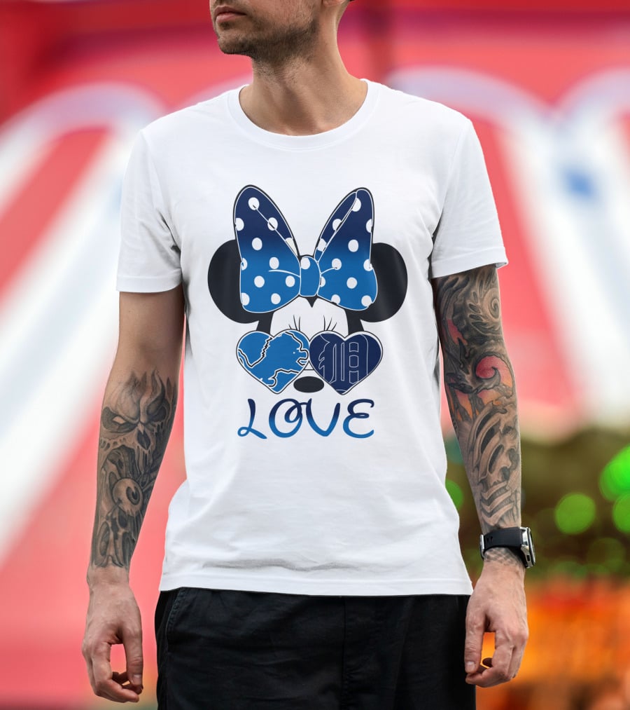Love Minnie Mouse Bow Heart Detroit Lions T-Shirt
