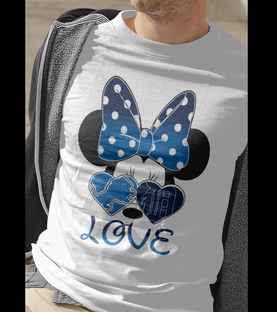 Love Minnie Mouse Bow Heart Detroit Lions T-Shirt