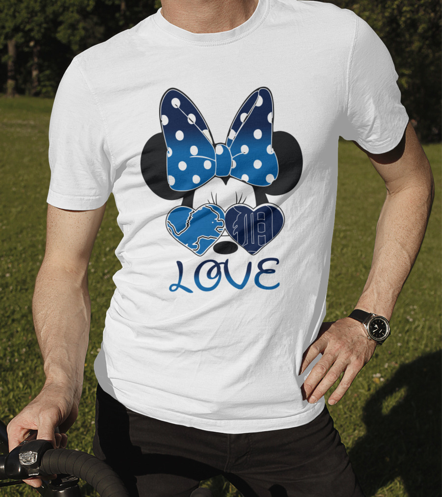 Love Minnie Mouse Bow Heart Detroit Lions T-Shirt