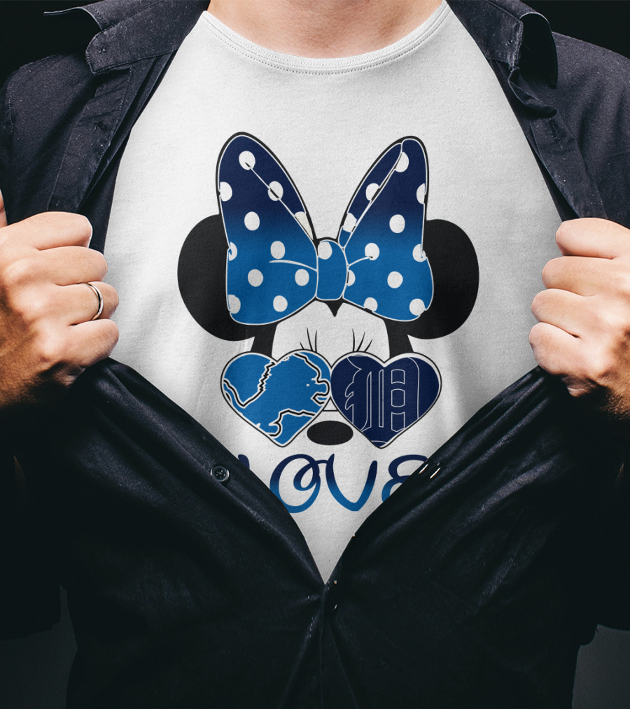 Love Minnie Mouse Bow Heart Detroit Lions T-Shirt