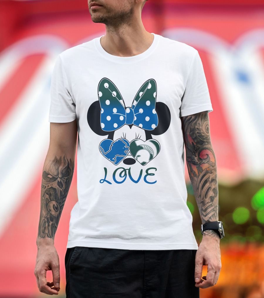 Love Disney Inspired Dots Bow Detroit Lions Michigan State Spartans T-Shirt
