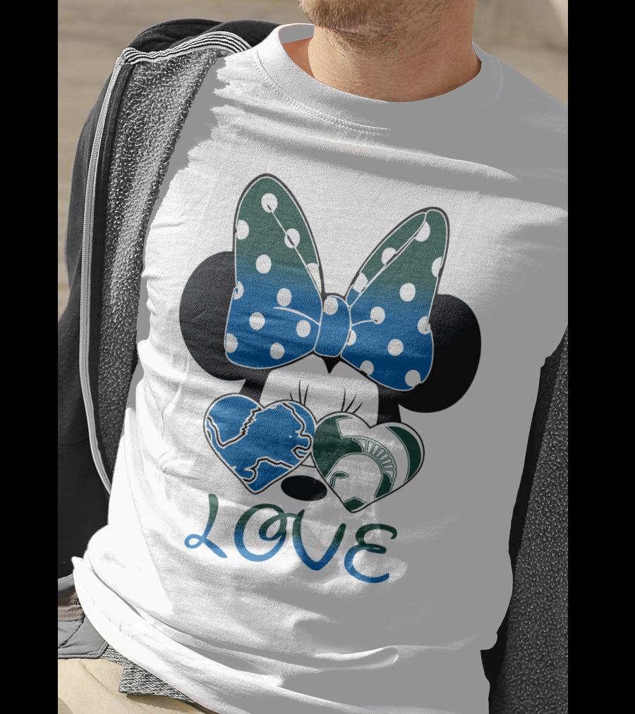 Love Disney Inspired Dots Bow Detroit Lions Michigan State Spartans T-Shirt
