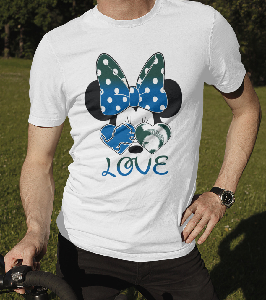Love Disney Inspired Dots Bow Detroit Lions Michigan State Spartans T-Shirt