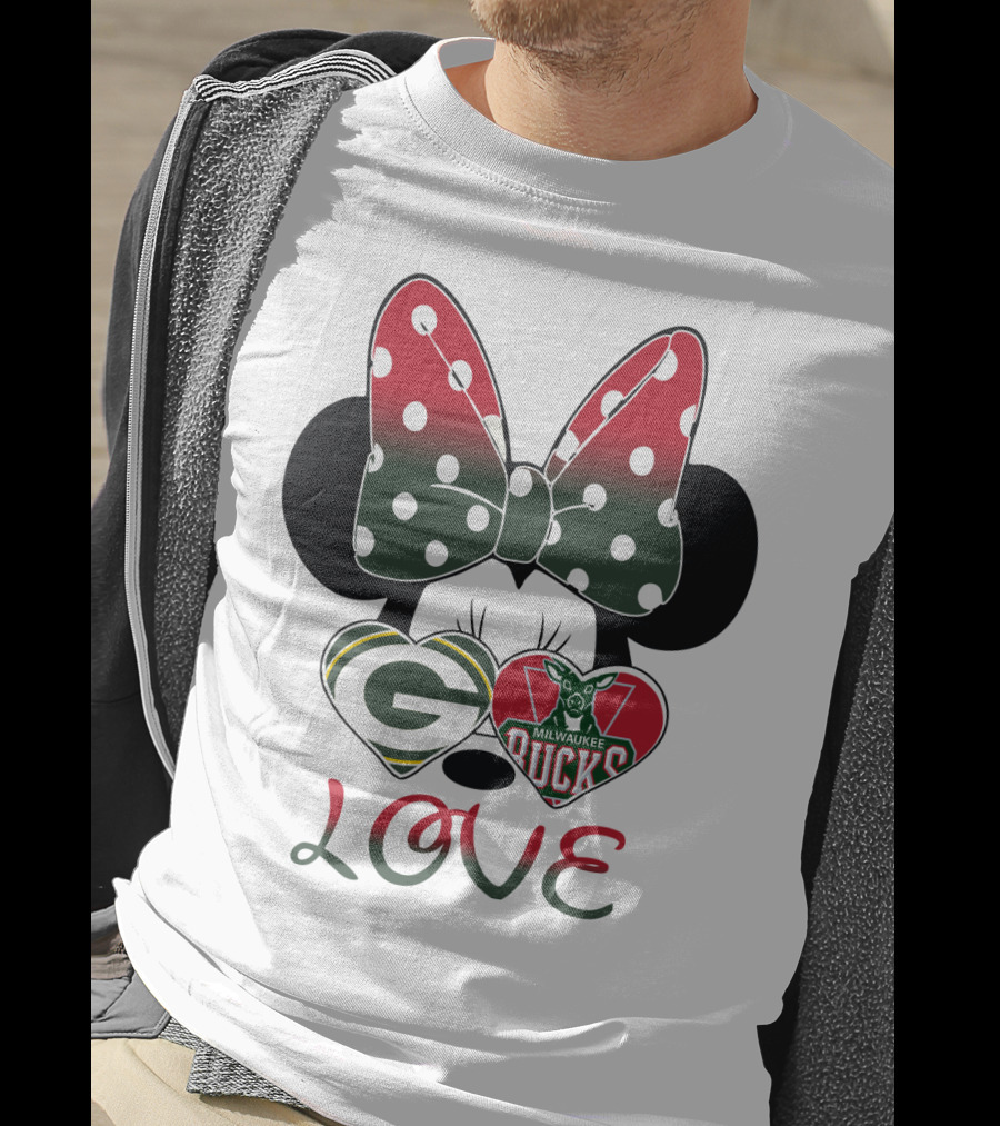 Love Minnie Mouse Green Bay Packers Milwaukee Bucks T-Shirt