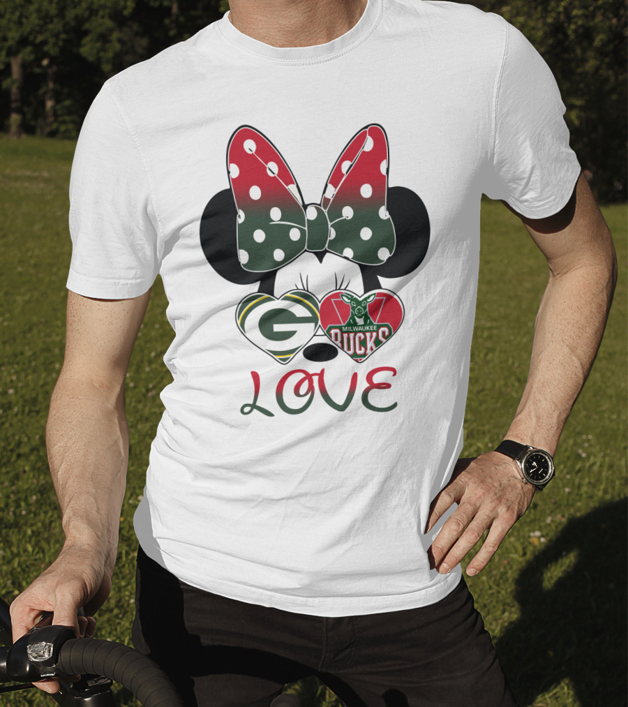 Love Minnie Mouse Green Bay Packers Milwaukee Bucks T-Shirt