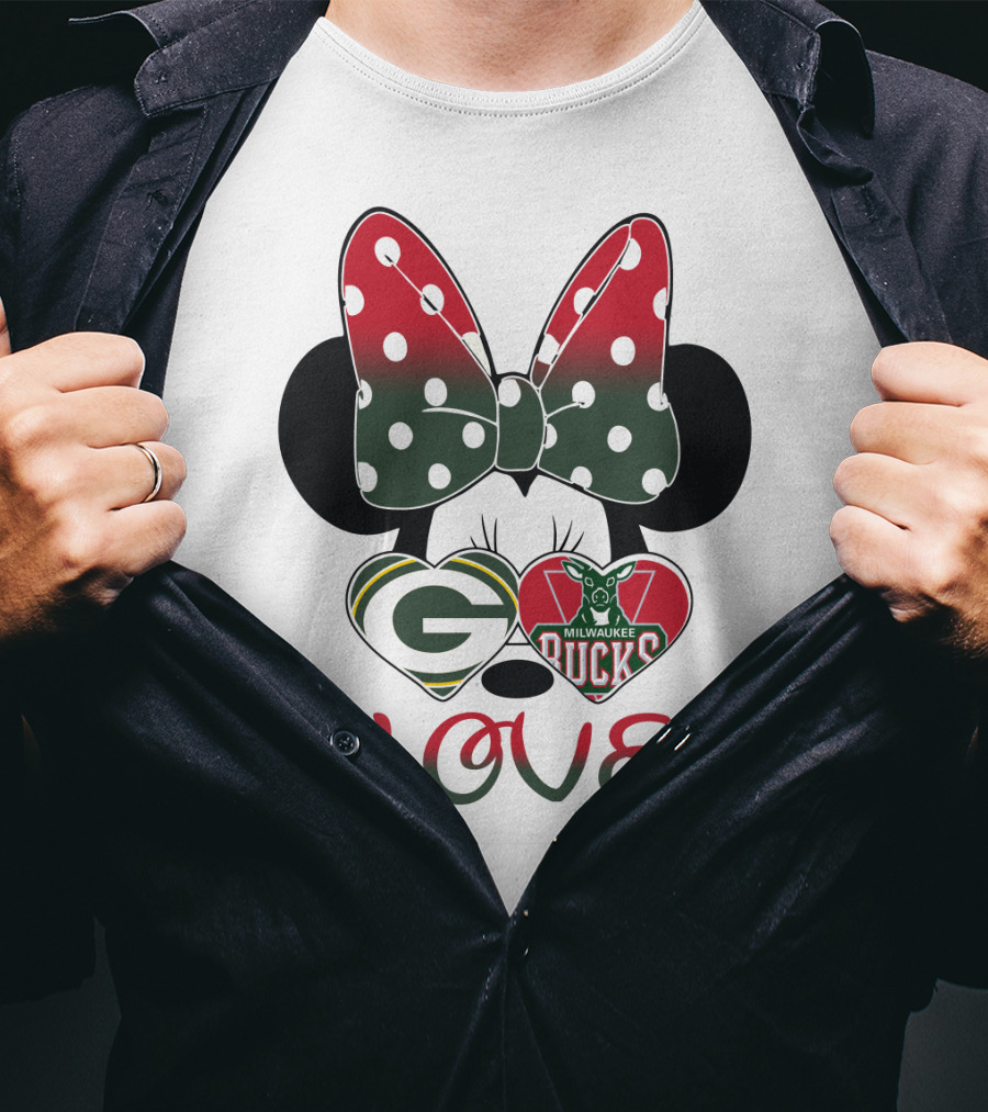 Love Minnie Mouse Green Bay Packers Milwaukee Bucks T-Shirt