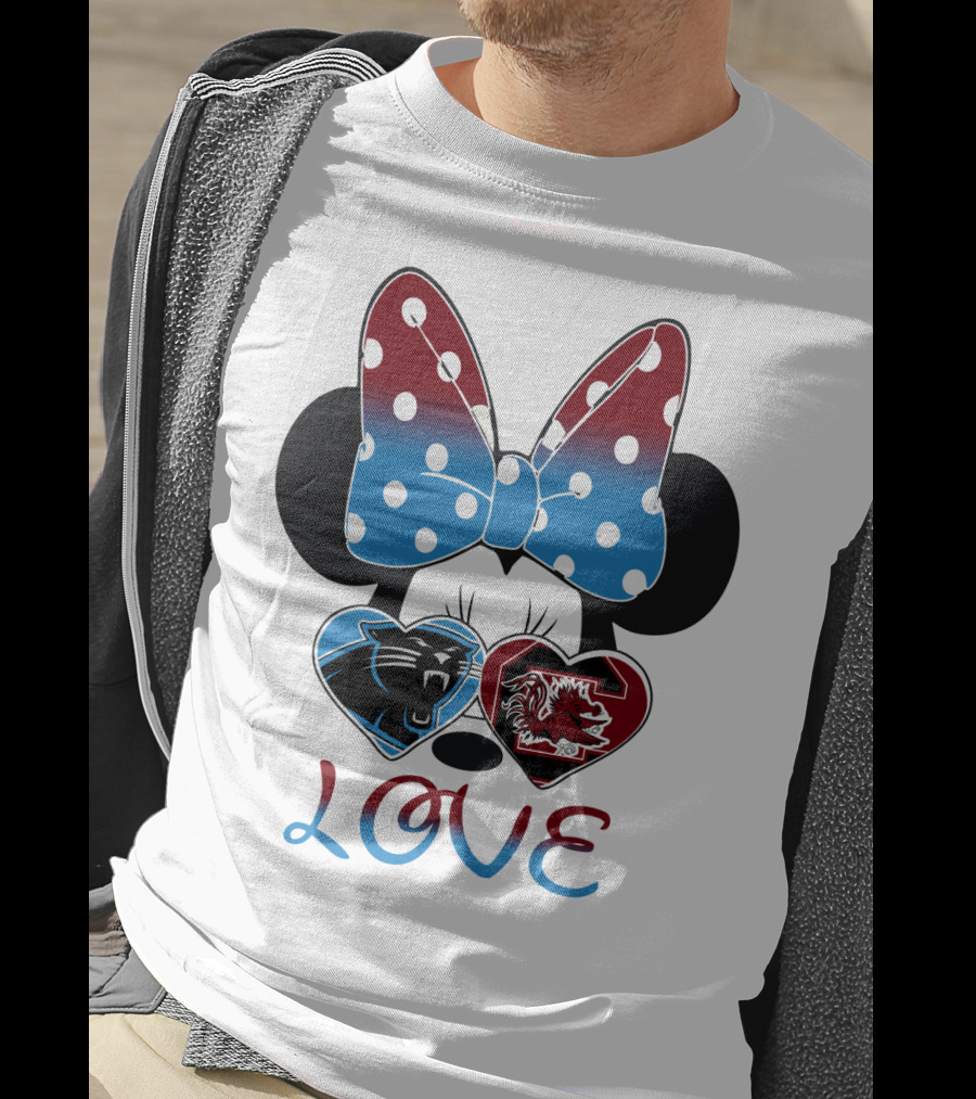 Love Carolina Panthers South Carolina Gamecocks Minnie Bow Hearts T-Shirt