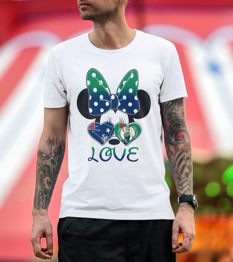 Love Minnie Bow Patriots Celtics T-Shirt