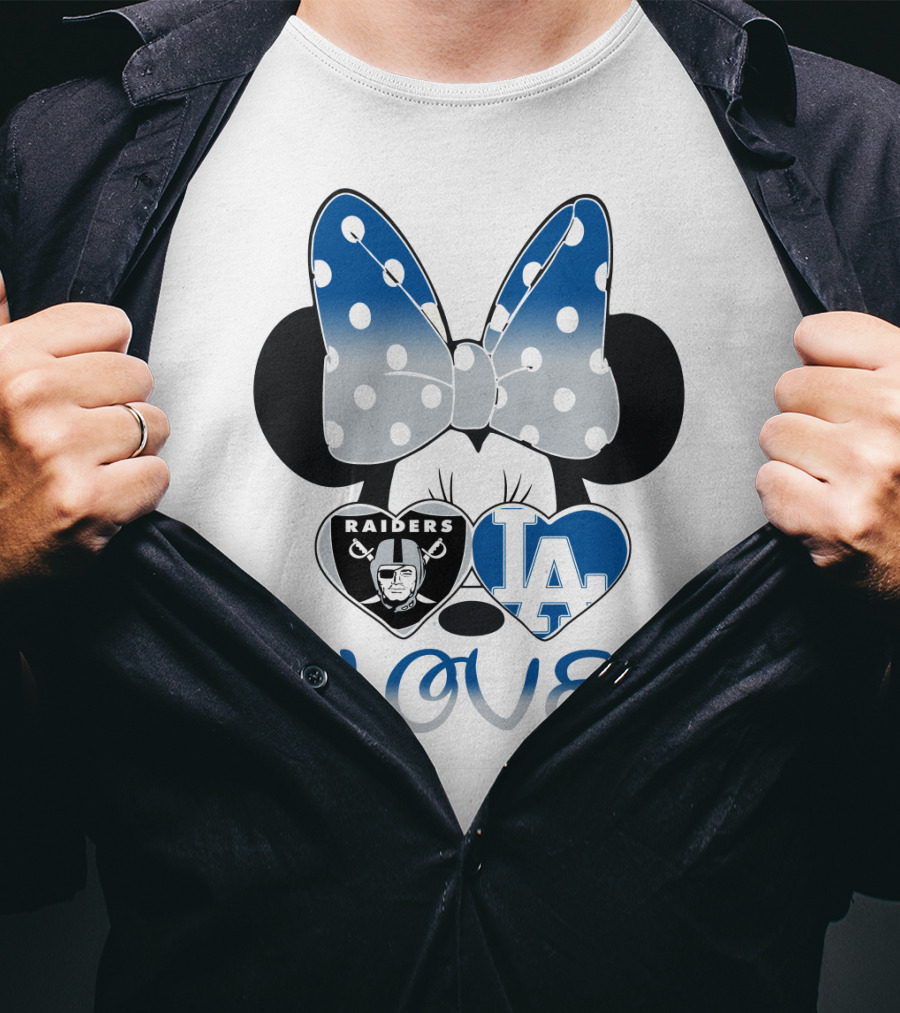 Minnie Mouse Love Raiders La Dodgers Bow Hearts T-Shirt