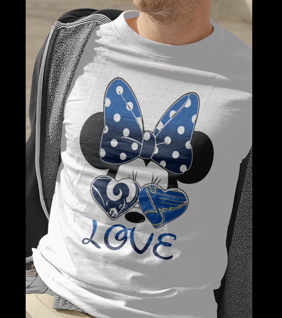 Love Minnie Mouse Rams Blues Hearts T-Shirt