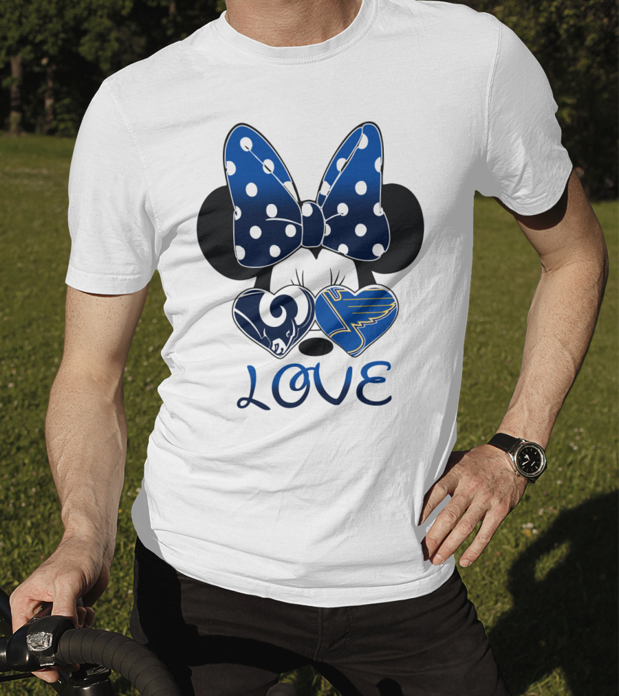 Love Minnie Mouse Rams Blues Hearts T-Shirt