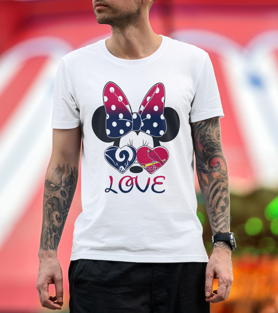 Love Mickey Ears Bow St. Louis Rams Cardinals Hearts T-Shirt