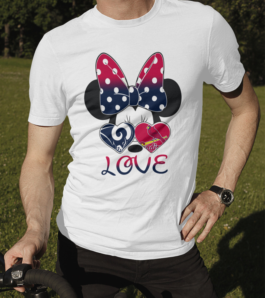 Love Mickey Ears Bow St. Louis Rams Cardinals Hearts T-Shirt