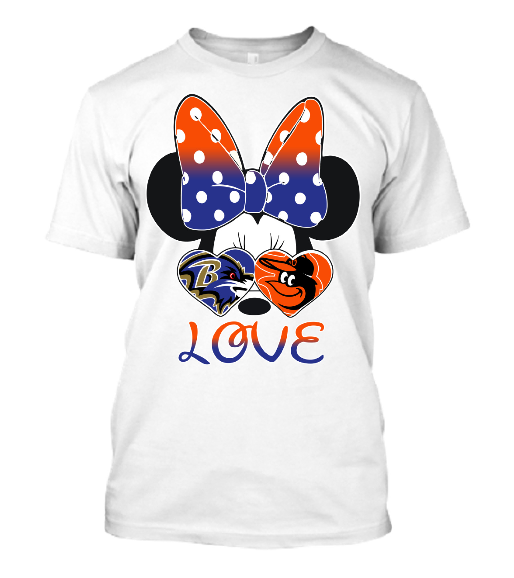 Love Baltimore Ravens Orioles Minnie Mouse Bow T-Shirt