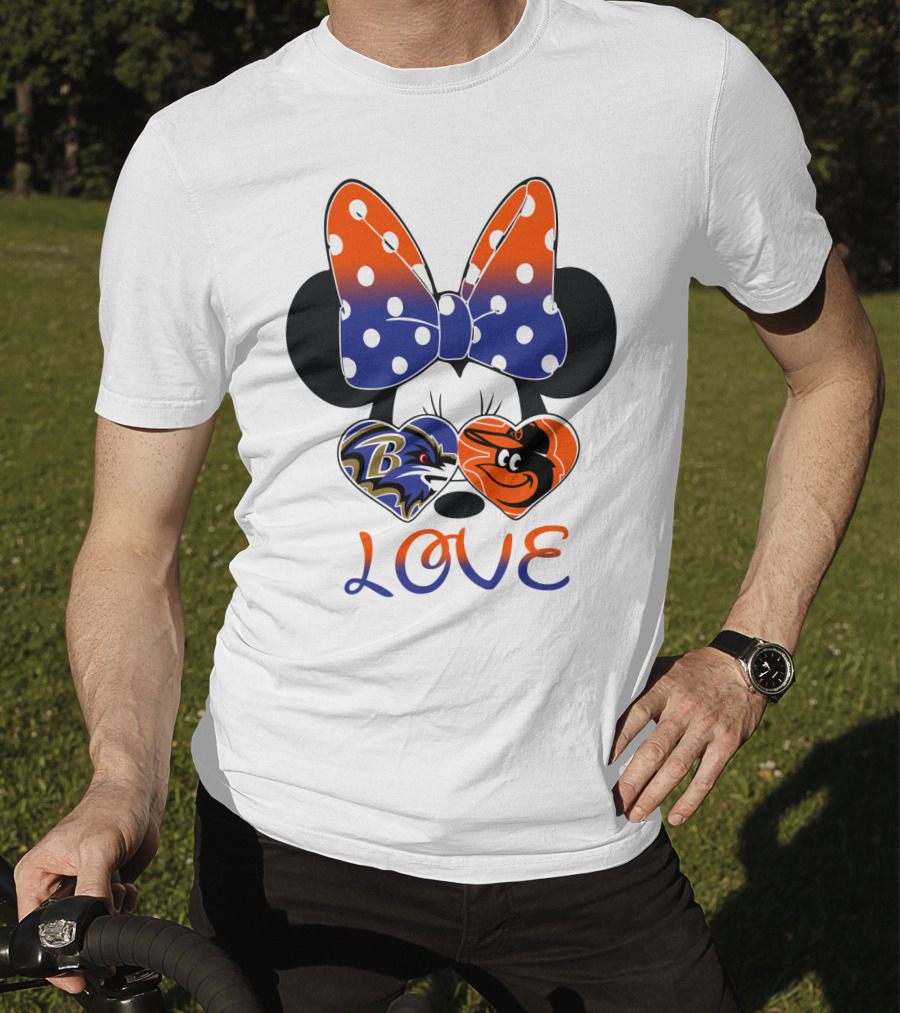Love Baltimore Ravens Orioles Minnie Mouse Bow T-Shirt